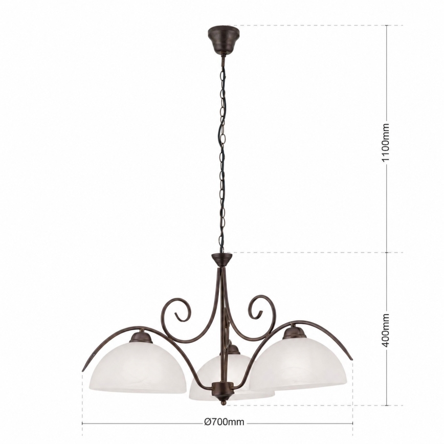 Luster na lancu RULA 3xE27/40W/230V promjer 70 cm bijela/brončana