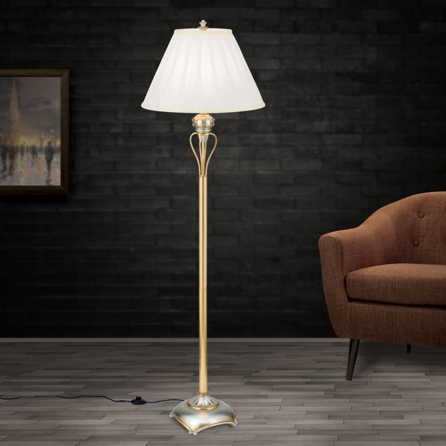 Podna lampa TIZIA 1xE27/60W/230V bijela/zlatna/patina