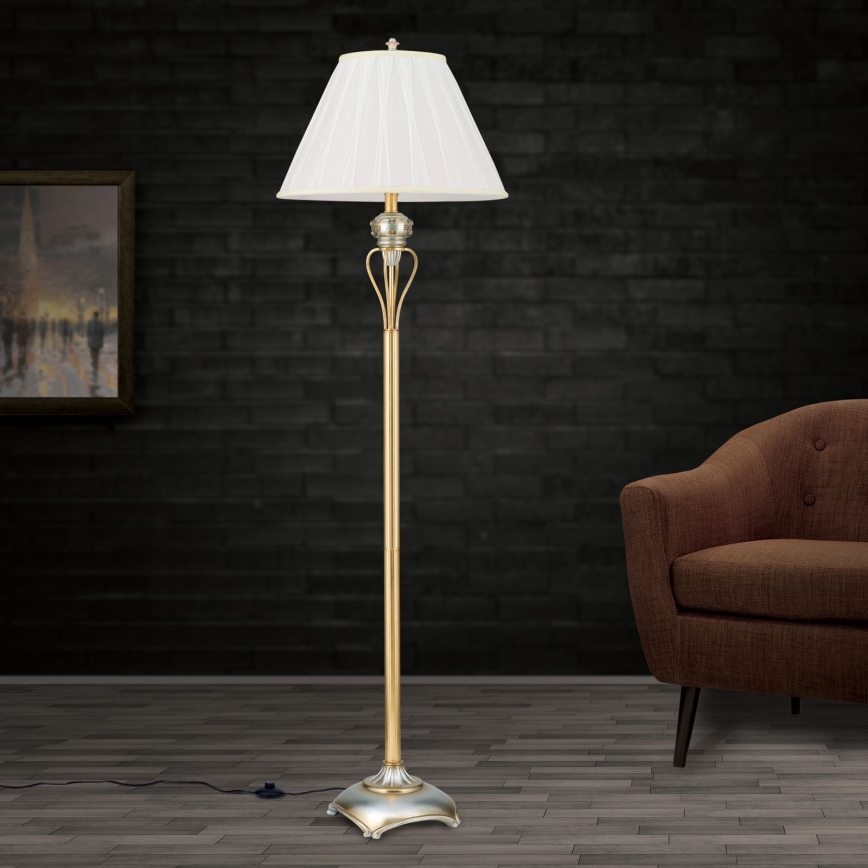 Podna lampa TIZIA 1xE27/60W/230V bijela/zlatna/patina