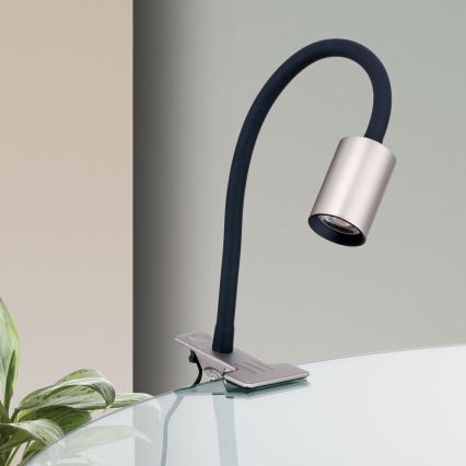 LED Fleksibilna stolna lampa s kopčom KURT LED/5W/230V srebrna
