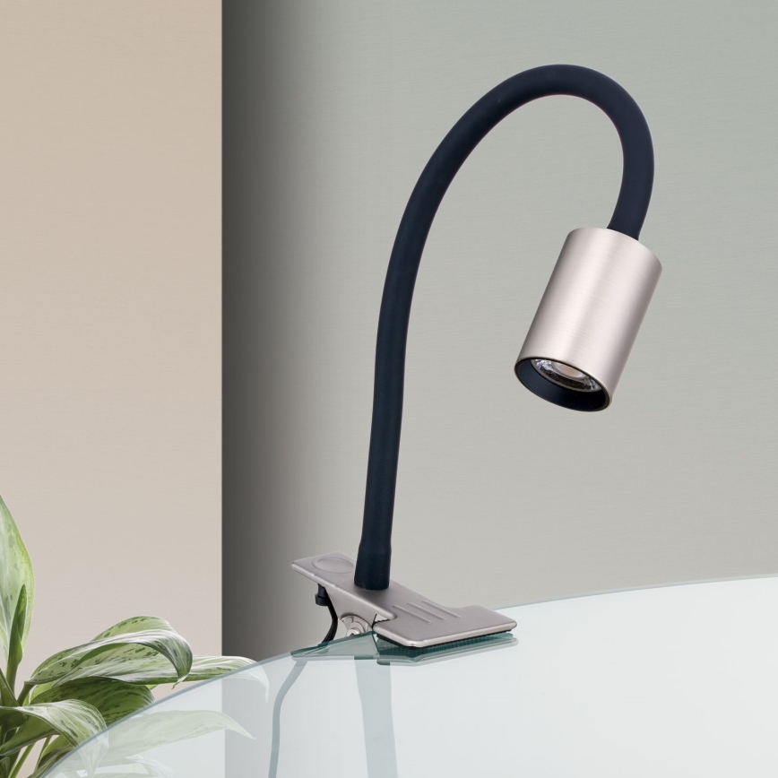 LED Fleksibilna stolna lampa s kopčom KURT LED/5W/230V srebrna