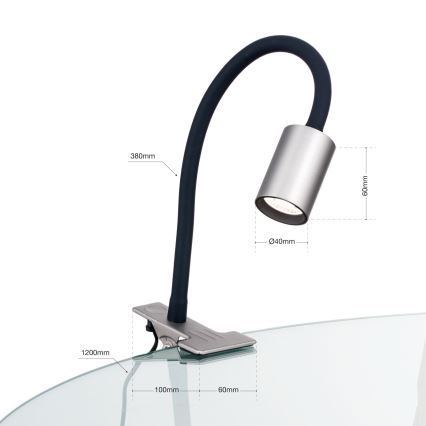 LED Fleksibilna stolna lampa s kopčom KURT LED/5W/230V srebrna
