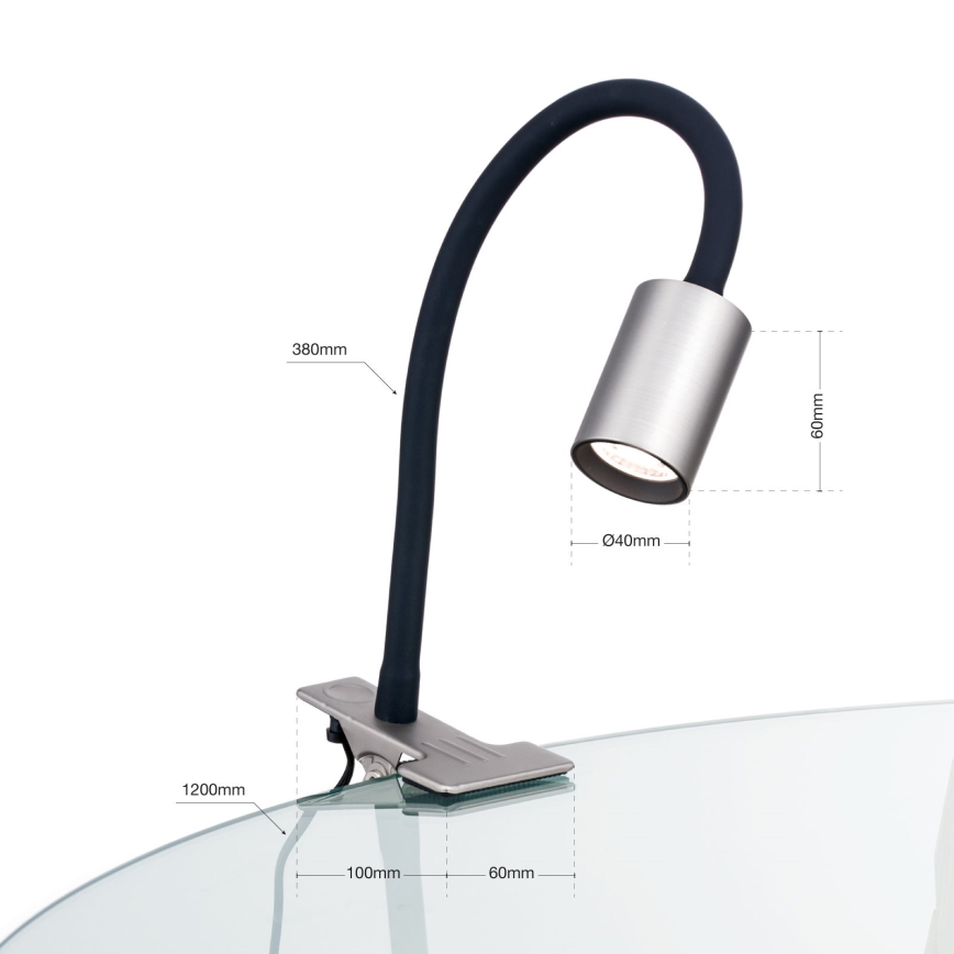 LED Fleksibilna stolna lampa s kopčom KURT LED/5W/230V srebrna