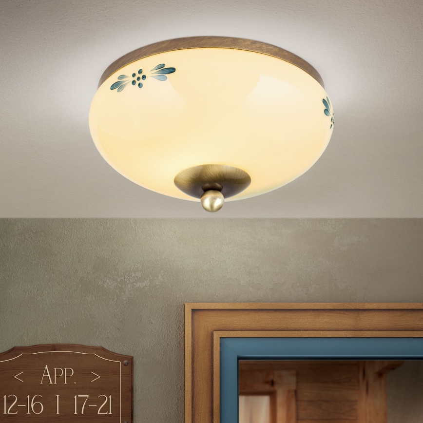 Stropna svjetiljka LANDHAUS 1xE27/60W/230V promjer 21 cm brončana/bež/plava