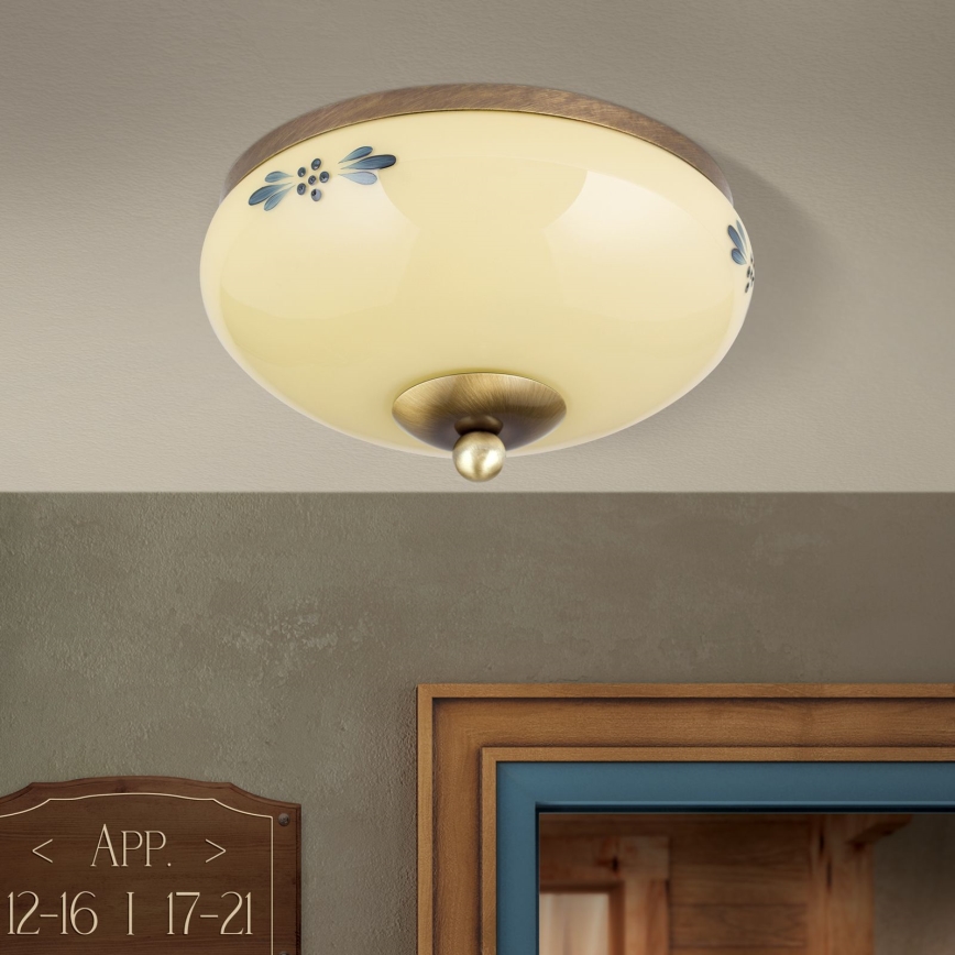 Stropna svjetiljka LANDHAUS 1xE27/60W/230V promjer 21 cm brončana/bež/plava