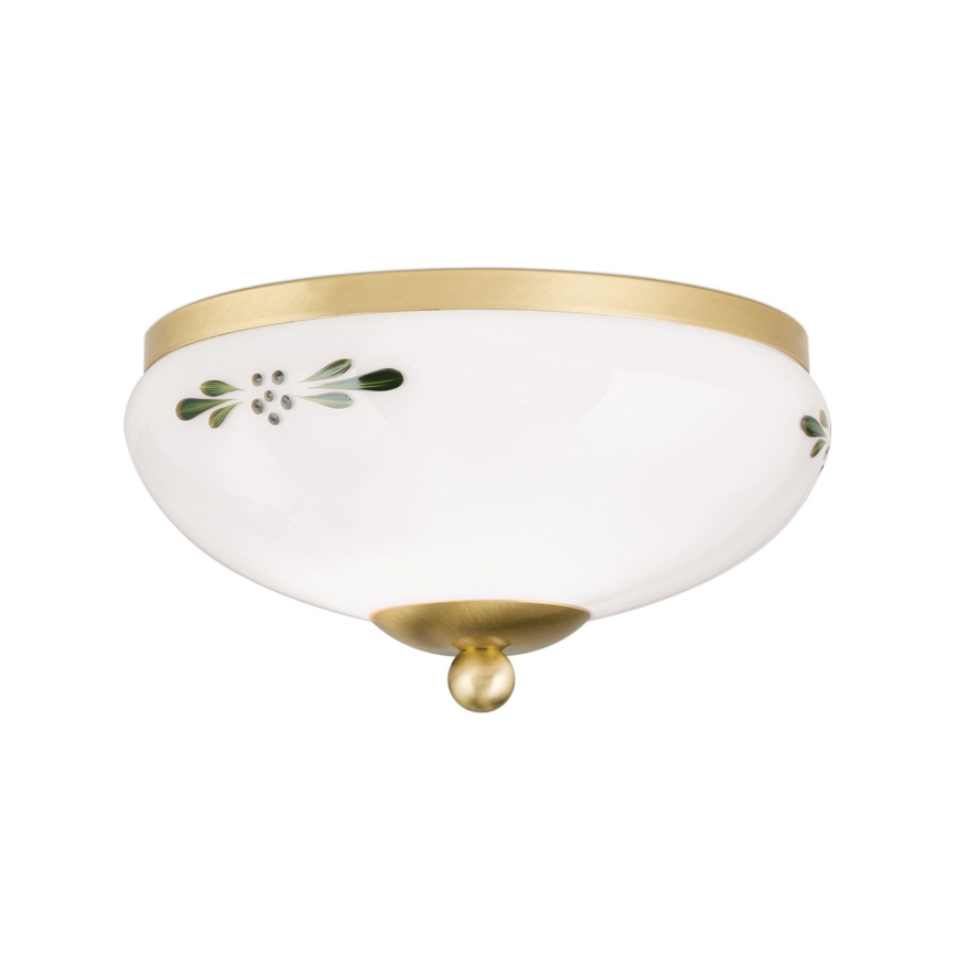 Stropna svjetiljka LANDHAUS 1xE27/60W/230V promjer 21 cm mesing/bijela/zelena