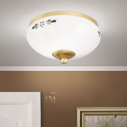 Stropna svjetiljka LANDHAUS 1xE27/60W/230V promjer 21 cm mesing/bijela/zelena
