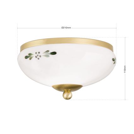 Stropna svjetiljka LANDHAUS 1xE27/60W/230V promjer 21 cm mesing/bijela/zelena