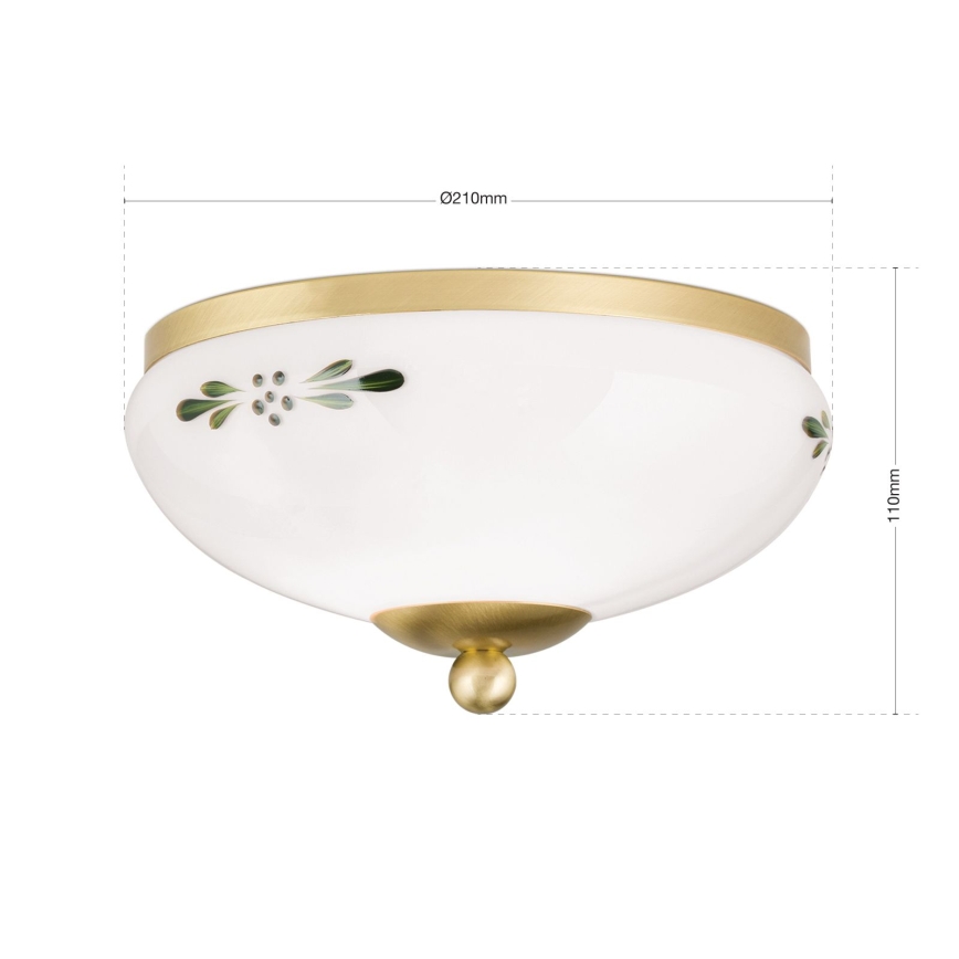 Stropna svjetiljka LANDHAUS 1xE27/60W/230V promjer 21 cm mesing/bijela/zelena