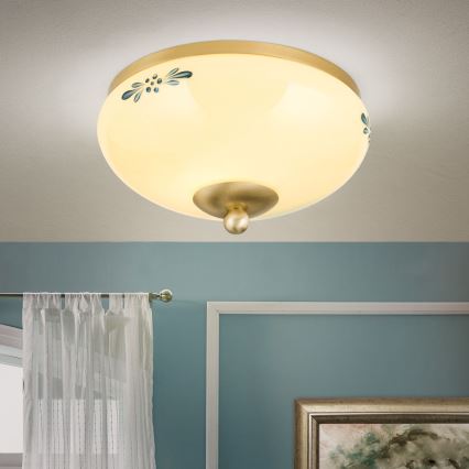 Stropna svjetiljka LANDHAUS 1xE27/60W/230V Ø 21 cm mesing/bež/plava