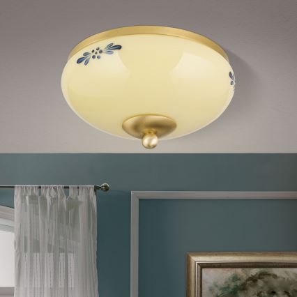 Stropna svjetiljka LANDHAUS 1xE27/60W/230V Ø 21 cm mesing/bež/plava