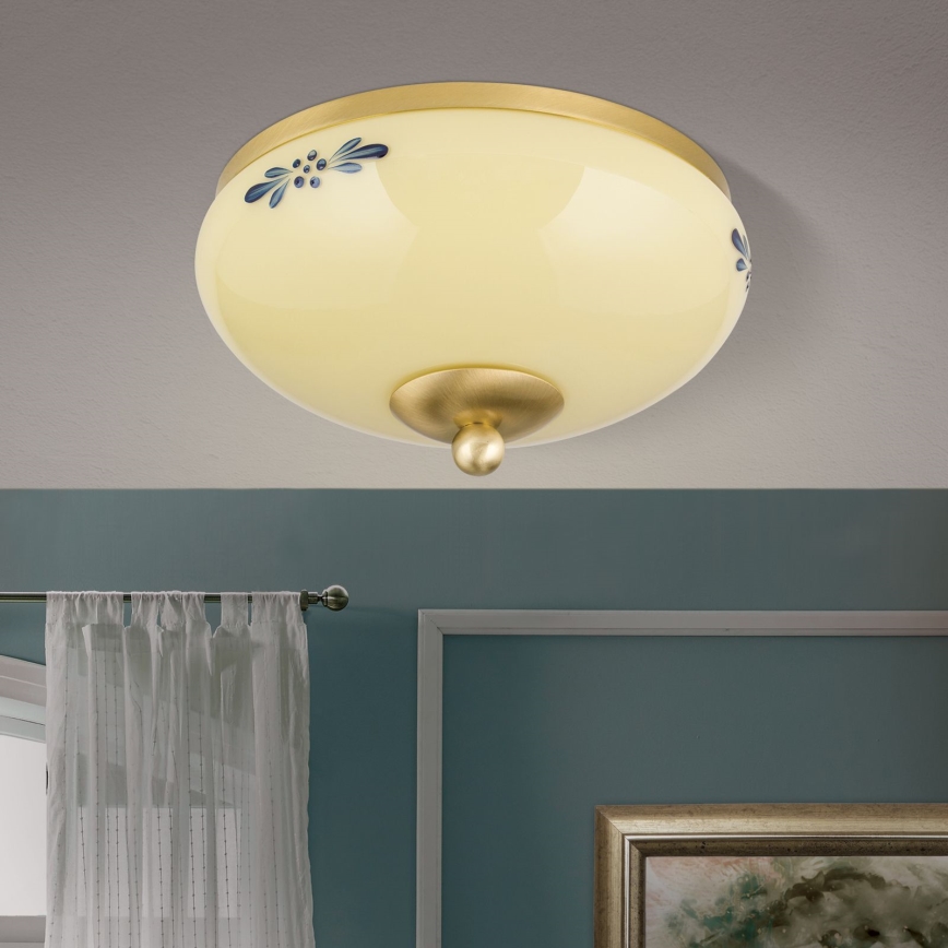 Stropna svjetiljka LANDHAUS 1xE27/60W/230V Ø 21 cm mesing/bež/plava