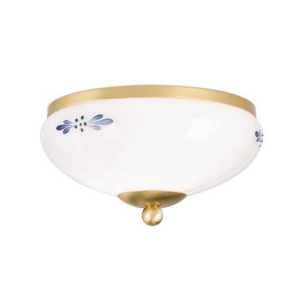 Stropna svjetiljka LANDHAUS 1xE27/60W/230V Ø 21 cm mesing/bijela/plava
