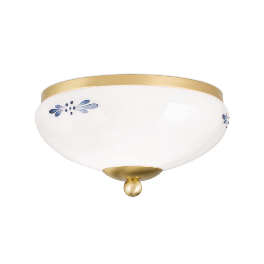 Stropna svjetiljka LANDHAUS 1xE27/60W/230V Ø 21 cm mesing/bijela/plava