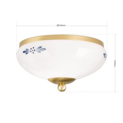 Stropna svjetiljka LANDHAUS 1xE27/60W/230V Ø 21 cm mesing/bijela/plava