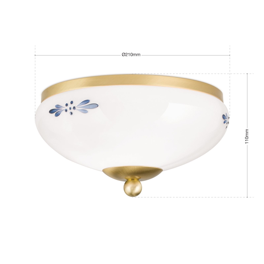 Stropna svjetiljka LANDHAUS 1xE27/60W/230V Ø 21 cm mesing/bijela/plava
