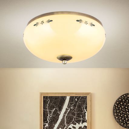 Stropna svjetiljka LANDHAUS 3xE27/60W/230V Ø 35 cm brončana/bež/plava