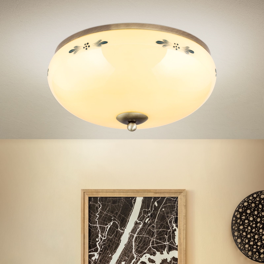 Stropna svjetiljka LANDHAUS 3xE27/60W/230V Ø 35 cm brončana/bež/plava