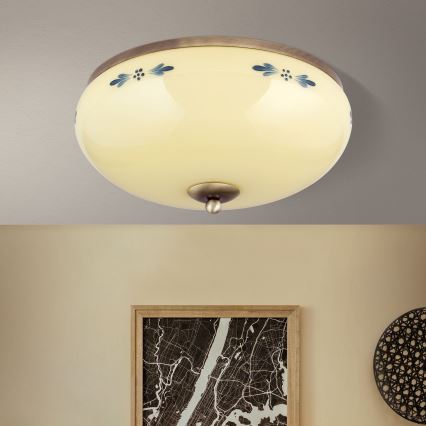 Stropna svjetiljka LANDHAUS 3xE27/60W/230V Ø 35 cm brončana/bež/plava