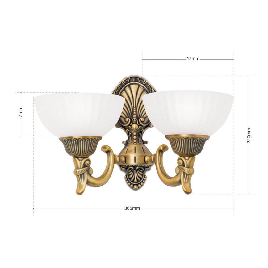 Zidna lampa ROCCA 2xE27/60W/230V bronca/bijela