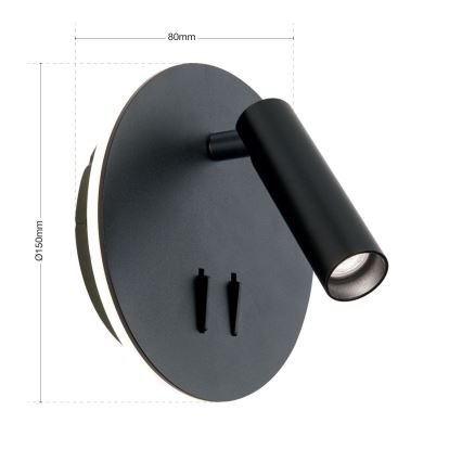 LED Zidna reflektorska svjetiljka LENNY LED/6W/230V + LED/3W crna
