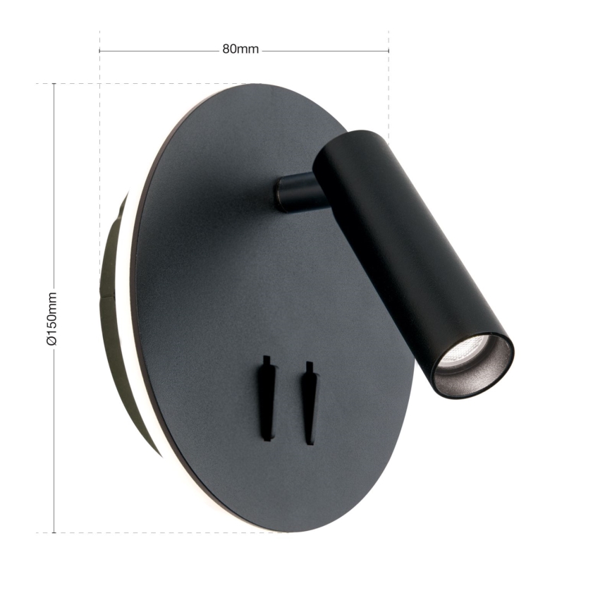 LED Zidna reflektorska svjetiljka LENNY LED/6W/230V + LED/3W crna