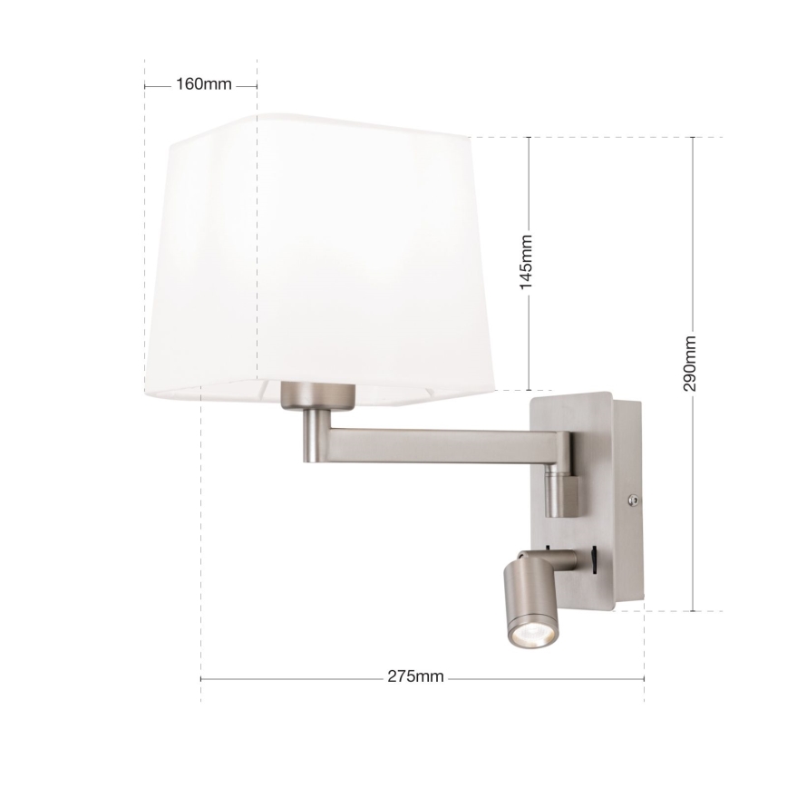 LED Zidna lampa CARLTON 1xE27/40W/230V + LED/3W bijela/mat krom