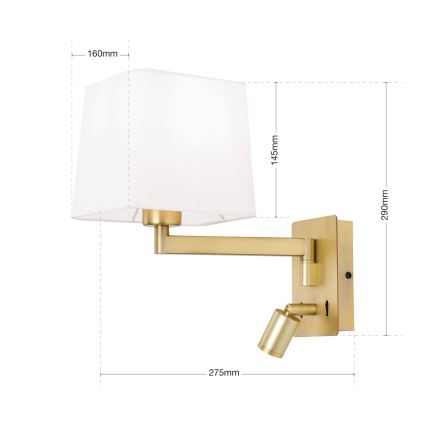 LED Zidna lampa CARLTON 1xE27/40W/230V + LED/3W bijela/zlatna