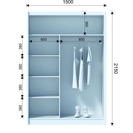 Ormar s kliznim vratima SAPHIRA 150x215 cm bijela