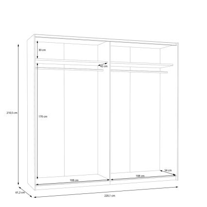 Ormar s ogledalom KARO 220x210 cm bijeli
