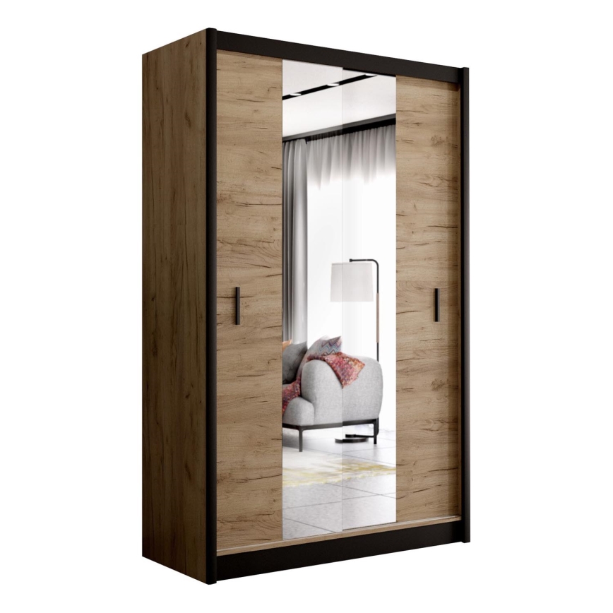 Ormar s ogledalom MIRO 150x215 cm hrast craft/crna