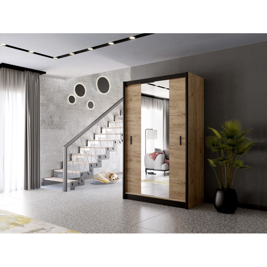 Ormar s ogledalom MIRO 150x215 cm hrast craft/crna