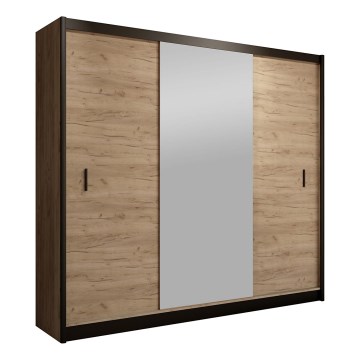 Ormar s ogledalom MIRO 203x215 cm hrast craft/crna