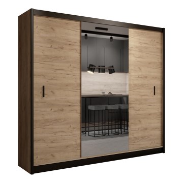 Ormar s ogledalom MIRO 250x215 cm hrast craft/crna