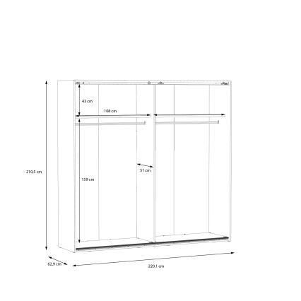 Ormar s ogledalom OREN 220x210 cm hrast artisan