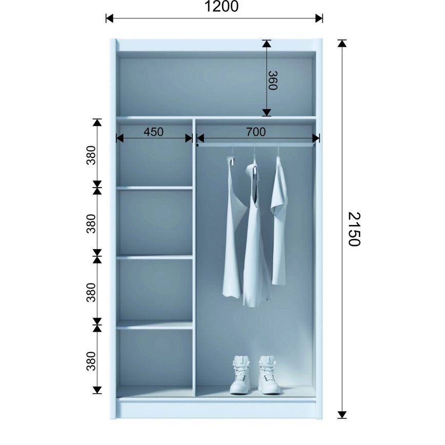 Ormar za odjeću sa ogledalom SABRINA 120x215 cm bijeli