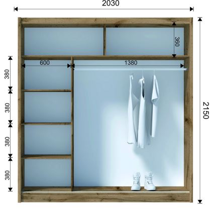Ormar s ogledalom SABRINA 203x215 cm hrast woltan