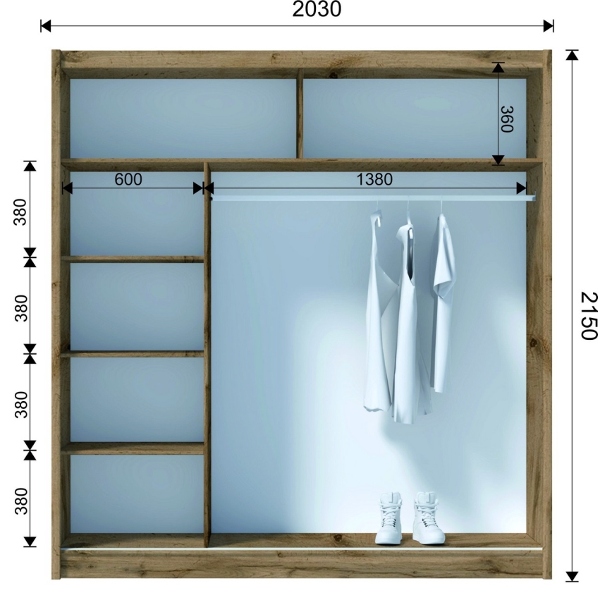 Ormar s ogledalom SABRINA 203x215 cm hrast woltan