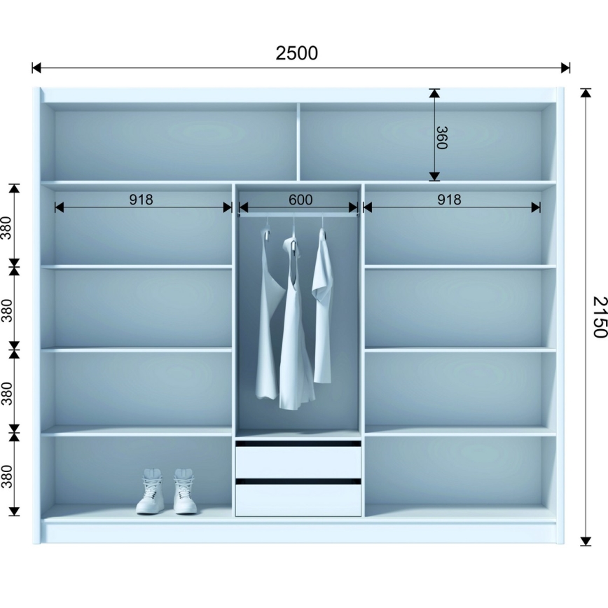 Ormar s ogledalom SABRINA 250x215 cm bijeli