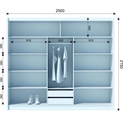 Ormar s ogledalom SABRINA 250x215 cm hrast sonoma
