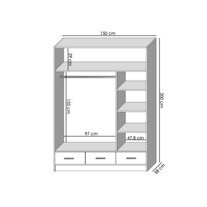 Ormar s ogledalom SANNA 150x215 cm bijeli