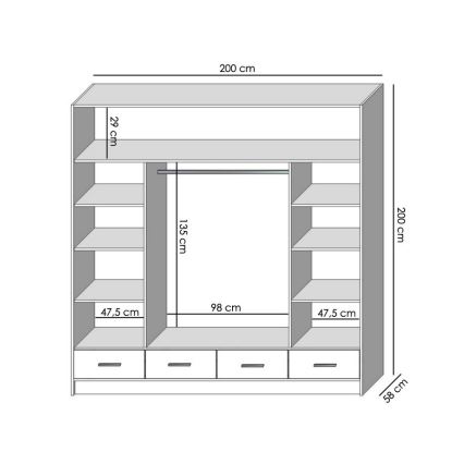 Ormar s ogledalom SANNA 200x215 cm hrast craft
