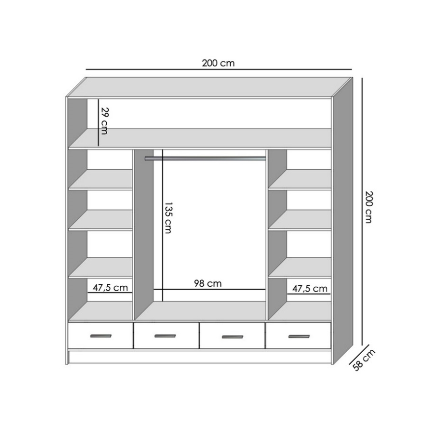 Ormar s ogledalom SANNA 200x215 cm hrast craft