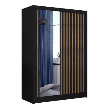 Ormar s ogledalom SANTINO 150x215 cm crna/hrast craft