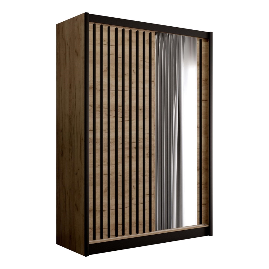Ormar s ogledalom SANTINO 150x215 cm hrast craft/crna