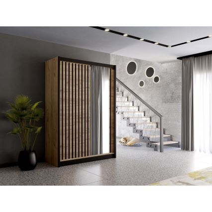 Ormar s ogledalom SANTINO 150x215 cm hrast craft/crna