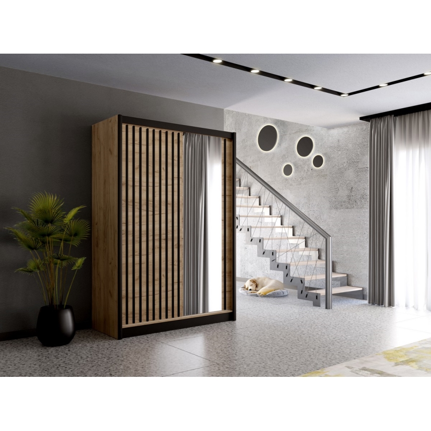 Ormar s ogledalom SANTINO 150x215 cm hrast craft/crna