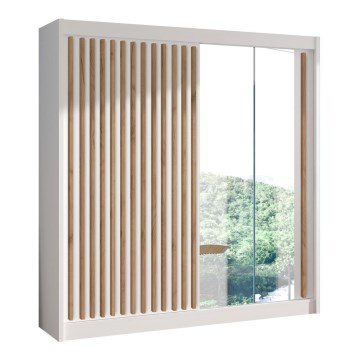 Ormar s ogledalom SANTINO 203x215 cm bijela/hrast craft