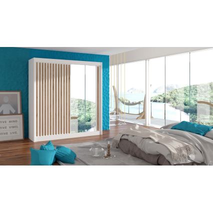 Ormar s ogledalom SANTINO 203x215 cm bijela/hrast craft