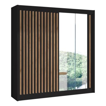 Ormar s ogledalom SANTINO 203x215 cm crna/hrast craft